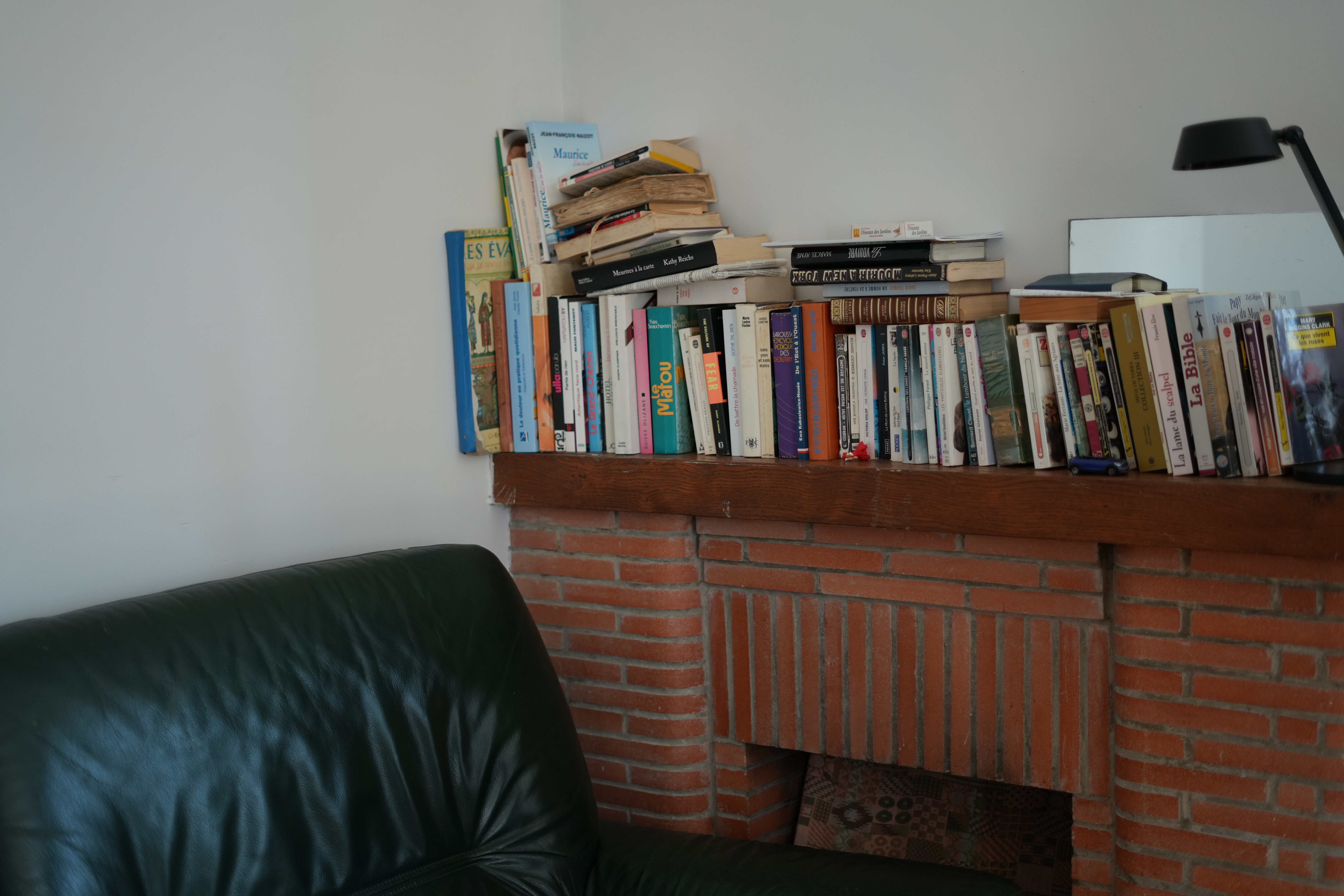 La bibliothéque d'angle remplie de livres divers et variés. Crédit : Alice Bourré